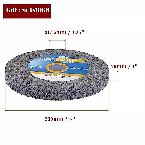 Buy mecraaf-bench-grinding-wheel-8x1-a24 MECRAAF Bench Grinding Wheel Aluminum Oxide 200 mm Dia. and A24 (Rough) Grit Black, 8X1 A24