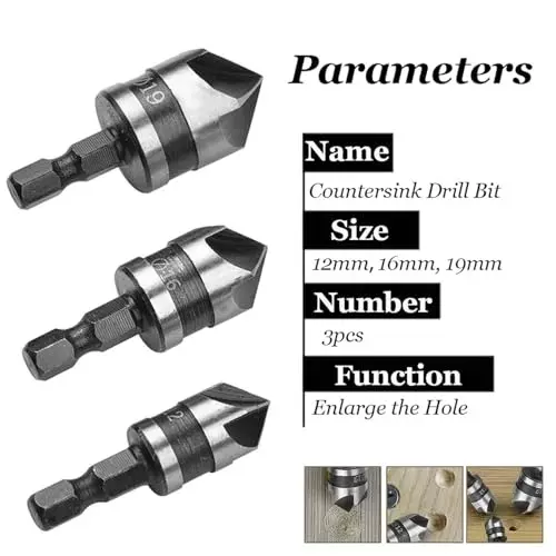 Offer dy-tools-countersink-drill-bit-bore-set-b0f84f9256 DY TOOLS Countersink Drill Bit Bore Set Hex Shank 6.35 mm (Pack of 3)
