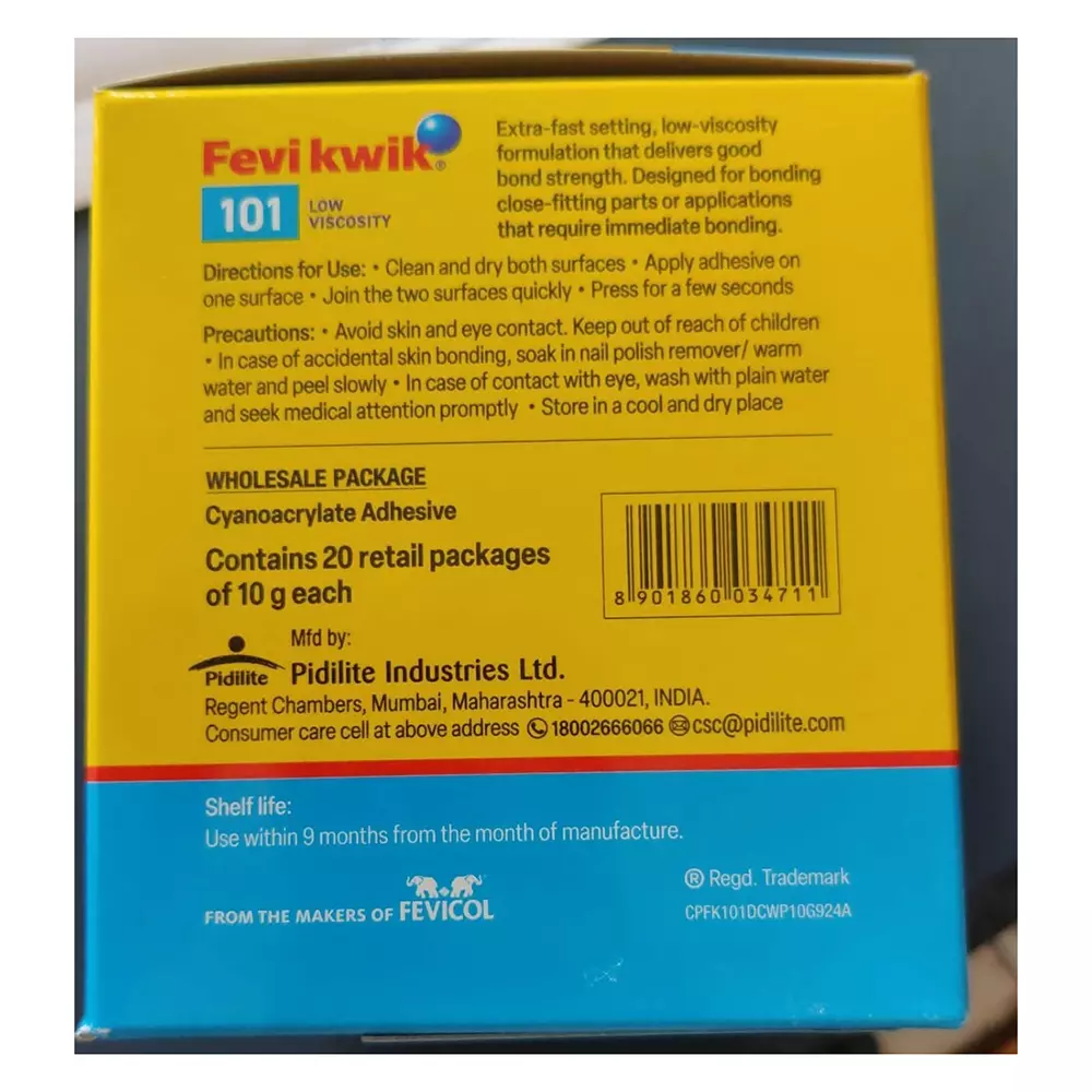 Shop fevikwik-101-instant-adhesive-10-g-bottle-for-plastic-metal-rubber-wood-leather-ceramic-pack-of-120 Fevikwik 101 Instant Adhesive 10 g Bottle for Plastic, Metal, Rubber, Wood, Leather, Ceramic (Pack of 120)