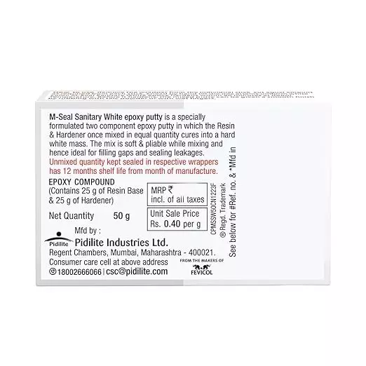 Best m-seal-epoxy-putty-50-g-white-resin-for-metal-porcelain-marble-wood-and-glass-pack-of-400 M-Seal Sanitary White Epoxy Putty 50 g White Resin for Metal, Porcelain, Marble, Wood, And Glass (Pack of 400)