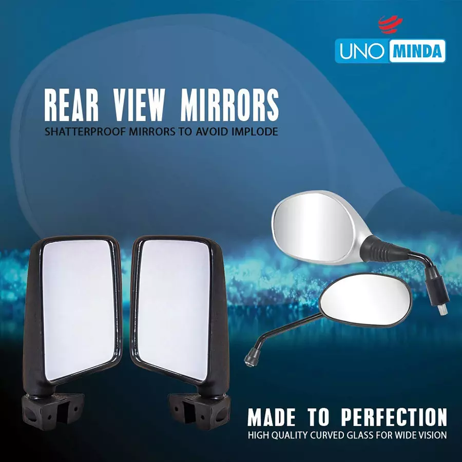 Buy uno-minda-rv-15001l-shatterproof-rear-view-mirror-for-hyundai-santro Uno Minda Shatterproof Glass Rear View Mirror (Black) - Left Hand Side for Santro (RV-15001L)