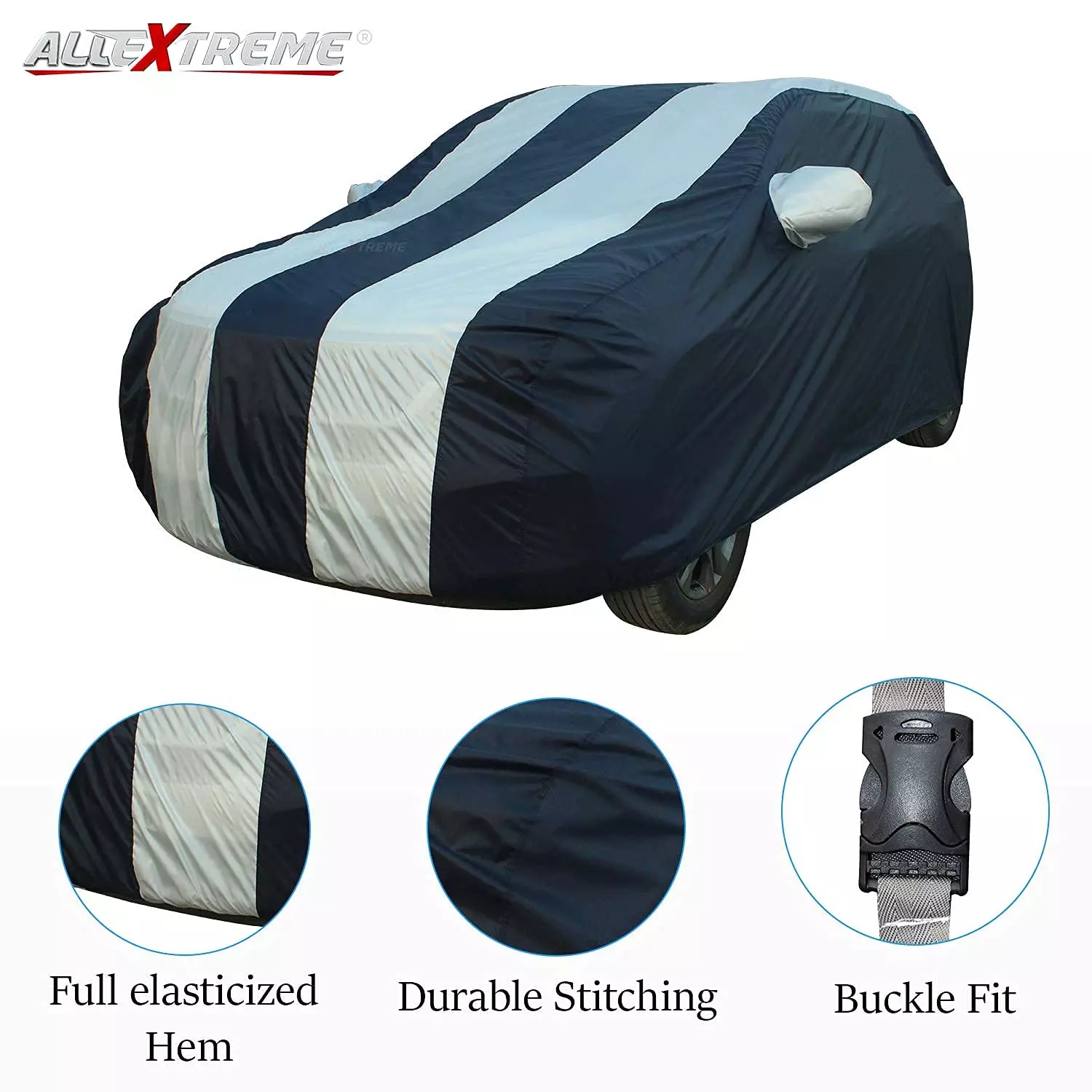 Best allextreme-mc7005-car-body-cover-compatible-with-maruti-suzuki-celerio-custom-fit-dustproof-uv-heat-resistant-indoor-outdoor-body-protection-blue-silver-with-mirror Allextreme MC7005 Car Cover Compatible with Maruti Suzuki Celerio Custom Fit  UV Heat Resistant