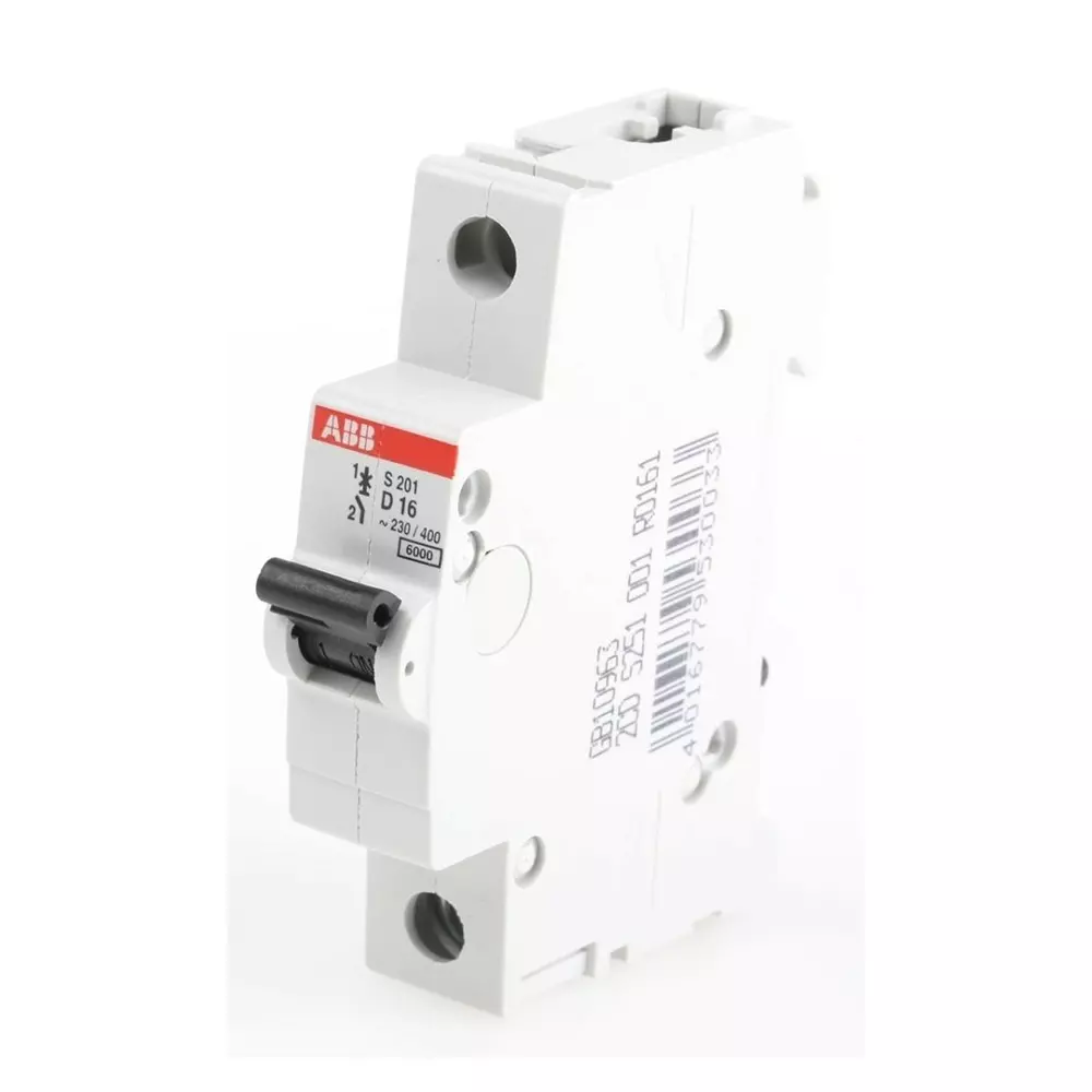 ABB System Pro M Compact S200 MCB, 1P, 16A Curve D, 253 V AC, 72 V DC, 6 kA Breaking Capacity, 2CDS251001R0161S201-D16 ABB System Pro M Compact S200 MCB, 1P, 16A Curve D, 253 V AC, 72 V DC, 6 kA Breaking Capacity, 2CDS251001R0161S201-D16