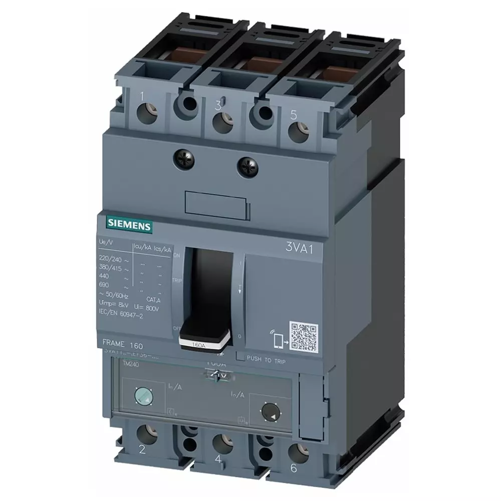 Siemens SENTRON MCCB 3P 63A, Breaking Capacity 36 kA, Fixed Mount, 3VA1163-4EF36-0AA0 Siemens SENTRON MCCB 3P 63A, Breaking Capacity 36 kA, Fixed Mount, 3VA1163-4EF36-0AA0