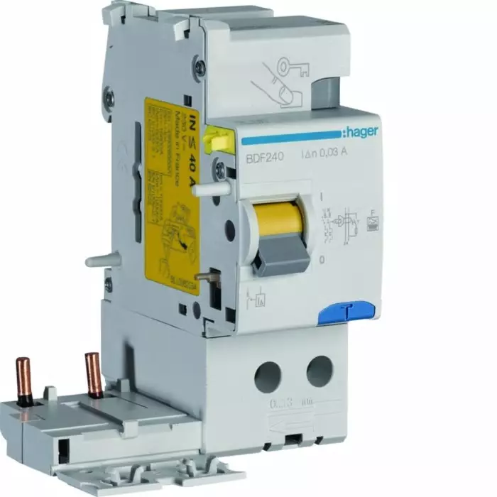 Hager BDF Series RCCB, 40A, 2 Pole, 30mA, Type F, BDF240 Hager BDF Series RCCB, 40A, 2 Pole, 30mA, Type F, BDF240