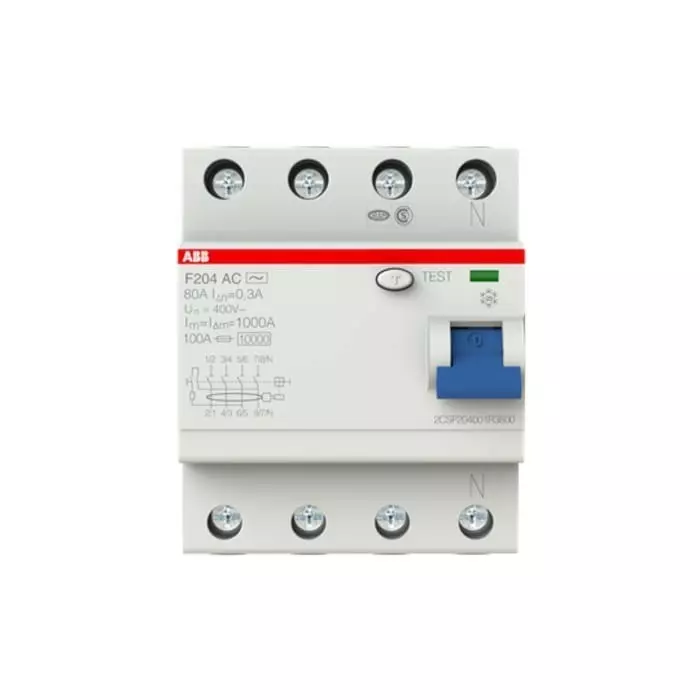 ABB F200 RCCB, 80A, 4 Pole, 300mA, Type A, 230 V AC, 2CSF204101R3800 ABB F200 RCCB, 80A, 4 Pole, 300mA, Type A, 230 V AC, 2CSF204101R3800