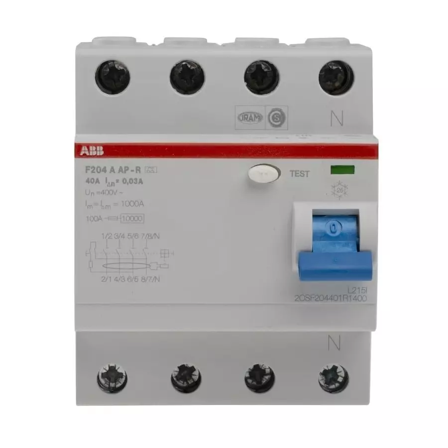 ABB F200 RCCB, 40A, 4 Pole, 30mA, Type A, 230/400 V AC, 2CSF204401R1400F204 ABB F200 RCCB, 40A, 4 Pole, 30mA, Type A, 230/400 V AC, 2CSF204401R1400F204