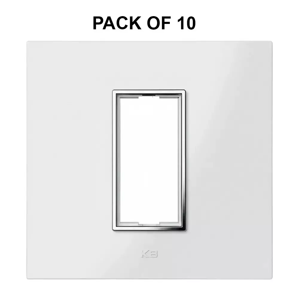 Buy k9-euro-cover-plate-with-base-frame-silver-border-iris-chrome-1-module-white-9180-pack-of-10 K9 Euro Cover Plate With Base Frame Silver Border Iris Chrome 1 Module White, 9180 (Pack of 10)