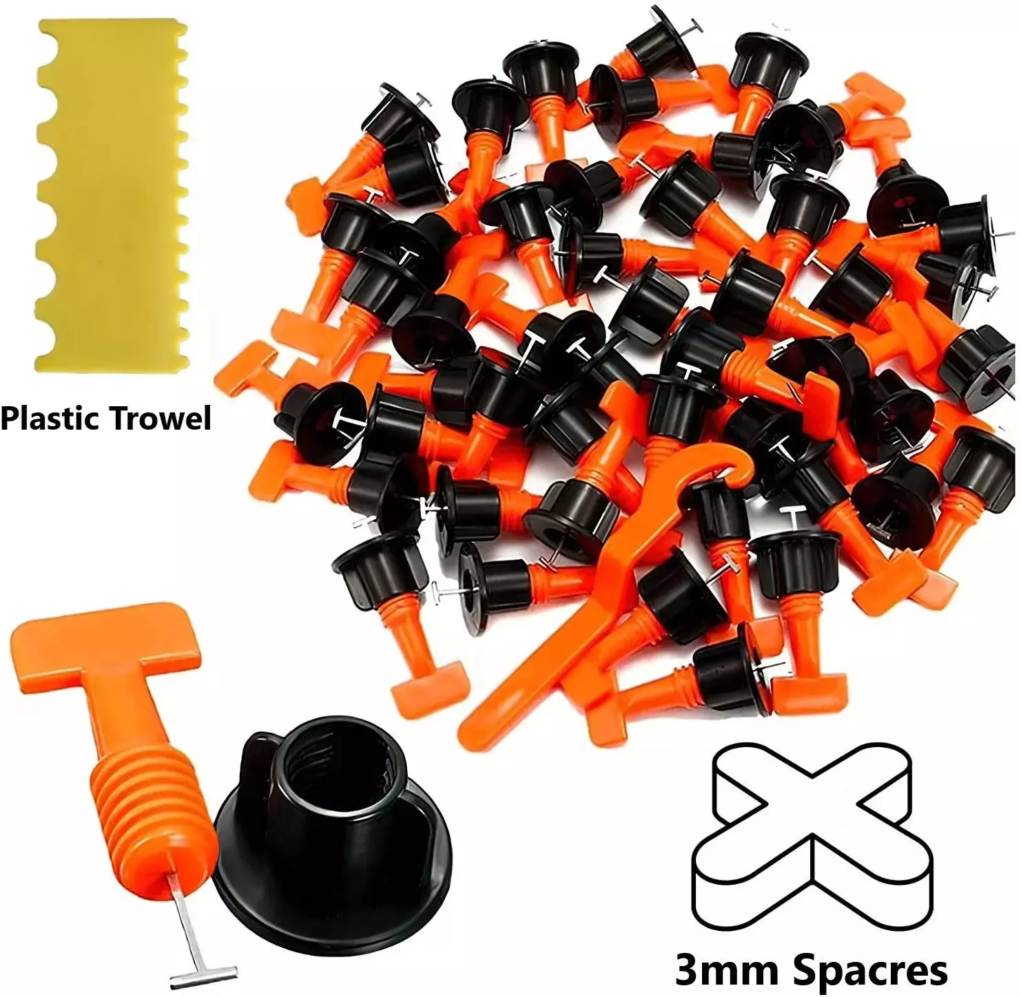 Buy ollset-tile-leveling-system-kit-with-tiles-spacers-lever-31-mm-122-inch-length-plastic-steel-3-mm-thickness-orange-black-pack-of-50 OLLSET 50 Pcs Tile Leveling System Kit With Spacers & Plastic Trowel 31 mm (1.22 inch) Length Plastic, Steel 3 mm Thickness Orange, Black