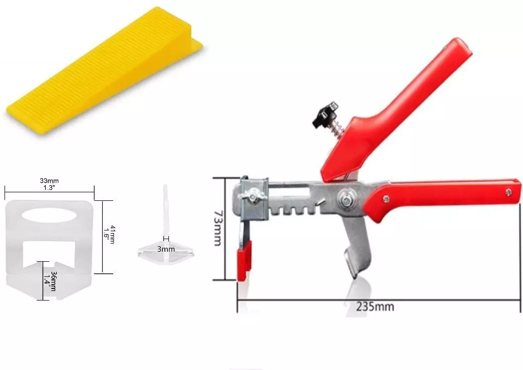 Buy ollset-one-floor-plier-tile-locator-leveling-system-metal-3-mm-thickness-red-silver-yellow-white-pack-of-3 OLLSET Tile Locator Leveling System Kit 100 Pcs Wedges, 200 Pcs Clips with Floor Plier 3 mm Thickness