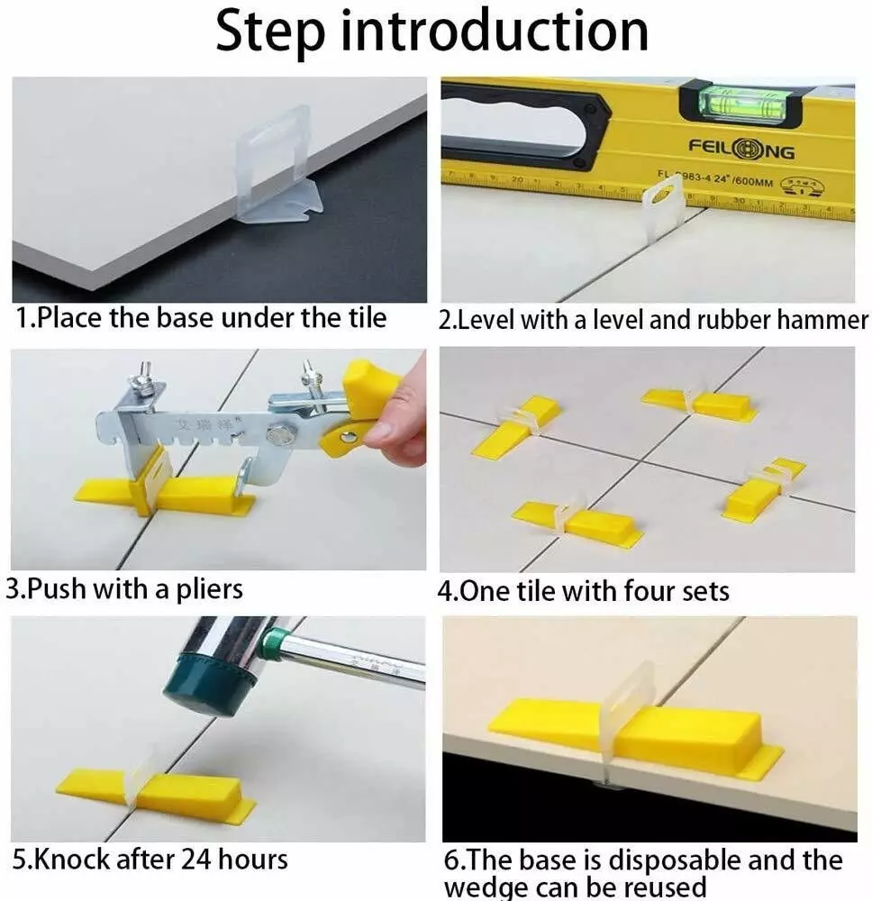 Shop ollset-wall-floor-spacer-tile-levelling-tools-50-mm-5-cm-length-plastic-3-mm-thickness-white-yellow-pack-of-300 OLLSET Wall Floor Spacer Tile Levelling Tools Kit 100 Pcs Wedge, 200 Pcs Clips with Plastic Trowel 50 mm (5 cm) Length 3 mm Thickness