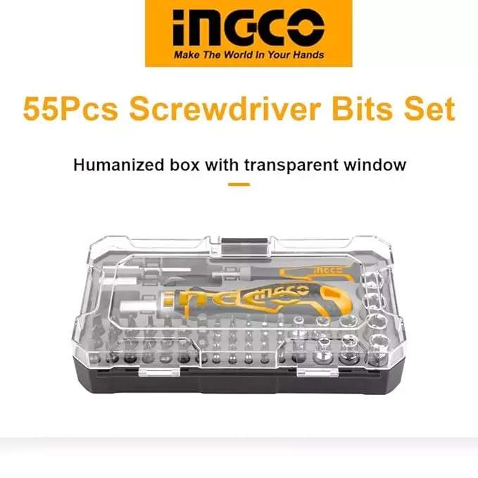Buy ingco-55-pcs-screwdriver-bit-set-with-plastic-handle-hksdb0558 Ingco 55 Pcs Screwdriver Bit Set with Plastic Handle, HKSDB0558