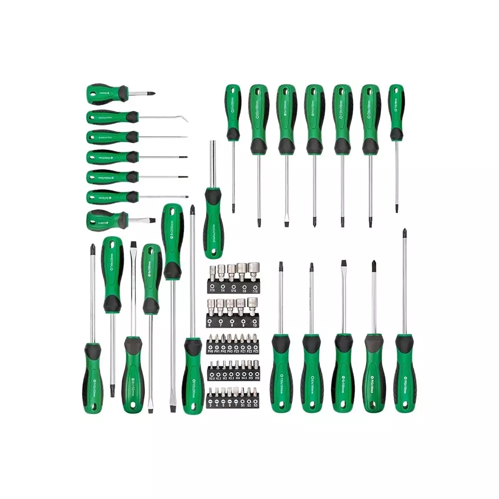 Image rock-force-screwdriver-set-with-bits-crv-straight-rod-ph-sl-pz-s-t-75--200-mm-length-rf-7061-pack-of-61-pcs Rock Force Screwdriver Set with Bits CrV Straight Rod PH, SL, PZ, S, T 75 - 200 mm Length, RF-7061 (Pack of 61 Pcs)