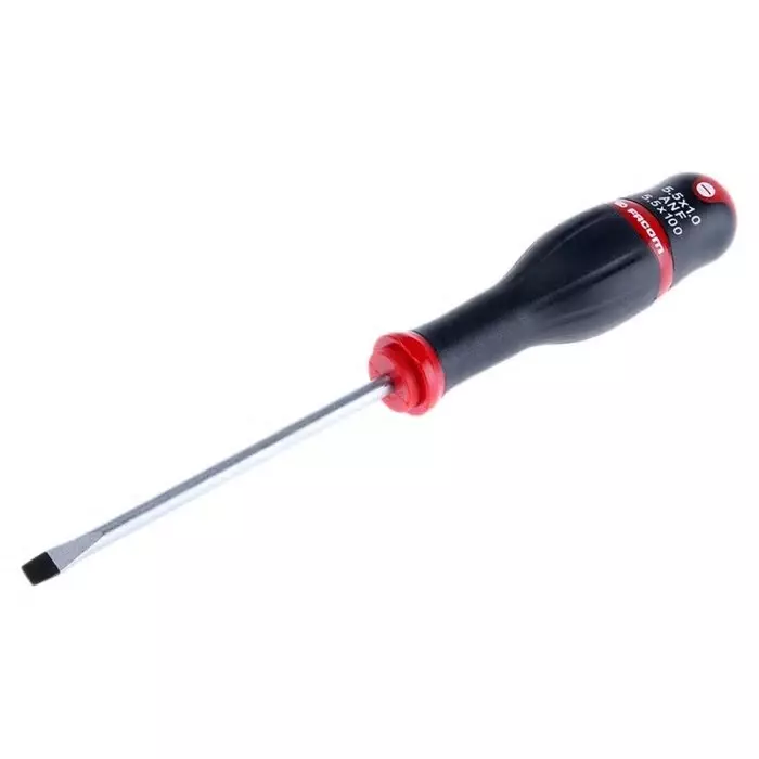 Facom SlottedScrewdriver, 5.5 x 1 mm Tip, 100 mm Blade, 209 mm Overall, ATF5.5X100 Facom SlottedScrewdriver, 5.5 x 1 mm Tip, 100 mm Blade, 209 mm Overall, ATF5.5X100
