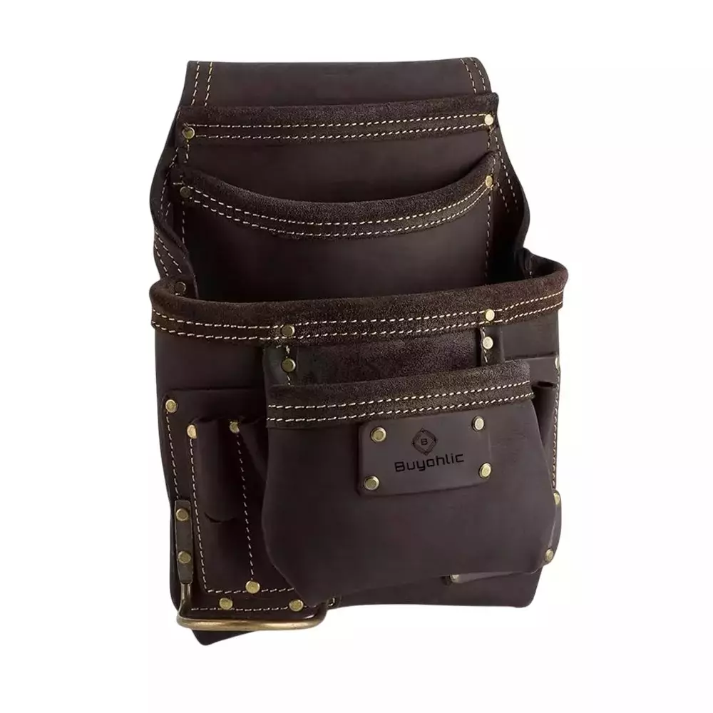 Buyohlic International Tool Pouch Heavy Duty Leather Dark Tan Color with Hammer Loop, Tool Organizer for Drywall Contractors, 100-CS-179 Buyohlic International Tool Pouch Heavy Duty Leather Dark Tan Color with Hammer Loop, Tool Organizer for Drywall Contractors, 100-CS-179