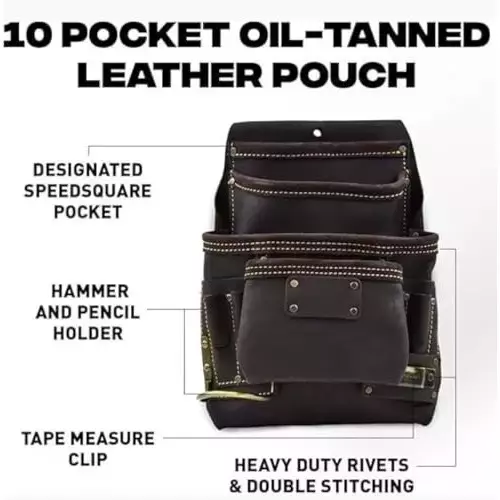 Buy buyohlic-international-tool-pouch-heavy-duty-leather-dark-tan-color-with-hammer-loop-tool-organizer-for-drywall-contractors-100-cs-179 Buyohlic International Tool Pouch Heavy Duty Leather Dark Tan Color with Hammer Loop, Tool Organizer for Drywall Contractors, 100-CS-179
