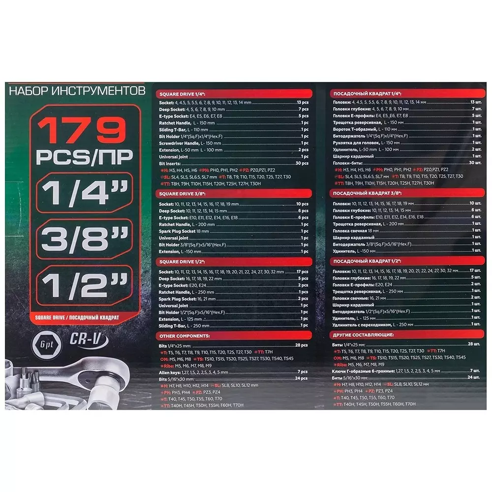 Photo rock-force-tool-kit-set-4--32-mm-head-range-635-952-127-mm-14-38-12-inch-rf-41793-5-pack-of-179-pcs Rock Force Tool Kit Set 4 - 32 mm Head Range 6.35, 9.52 & 12.7 mm (1/4, 3/8 & 1/2 inch), RF-41793-5 (Pack of 179 Pcs)