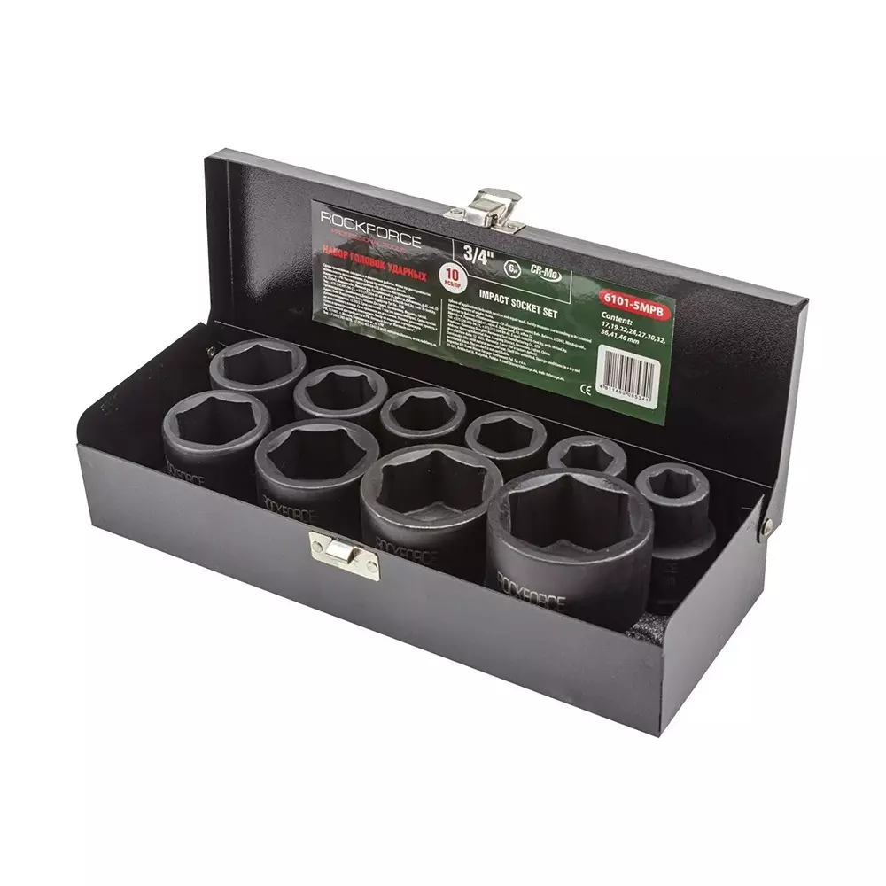 Product rock-force-hexagon-impact-socket-set-17--46-mm-head-range-1905-mm-34-inch-rf-6101-5mpb-set-of-10-pcs Rock Force Hexagon Impact Socket Set 17 - 46 mm Head range 19.05 mm (3/4 inch), RF-6101-5MPB (Set of 10 Pcs)