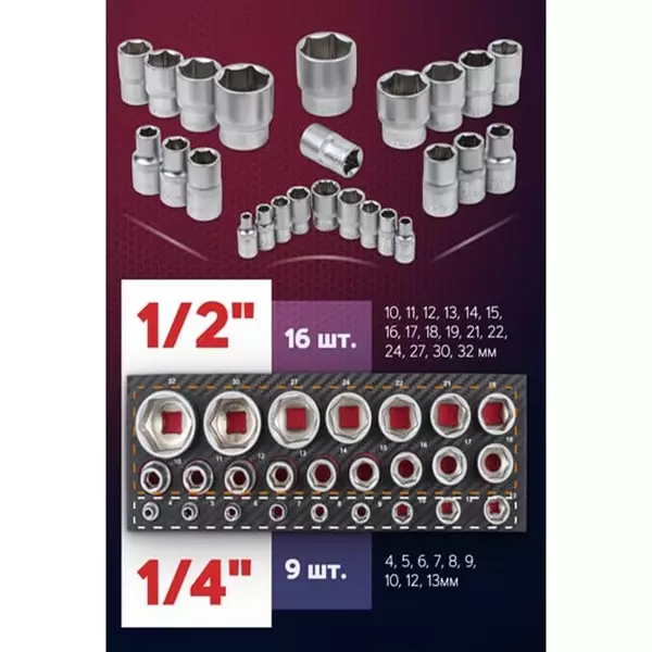 Best yataforce-socket-set-12-14-inch-127-63-mm-crv-yf-50121g-pack-of-25-pcs YATAFORCE Socket Set 1/2, 1/4 inch (12.7, 6.3 mm) Drive CRV Alloy Steel 6 Point, YF-50121G (Pack of 25 Pcs)