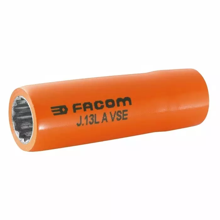 Facom 3/8 inch Drive 18mm Insulated Long Socket, 12 point, VDE/1000V, 76 mm Overall Length, J.18LAVSE Facom 3/8 inch Drive 18mm Insulated Long Socket, 12 point, VDE/1000V, 76 mm Overall Length, J.18LAVSE