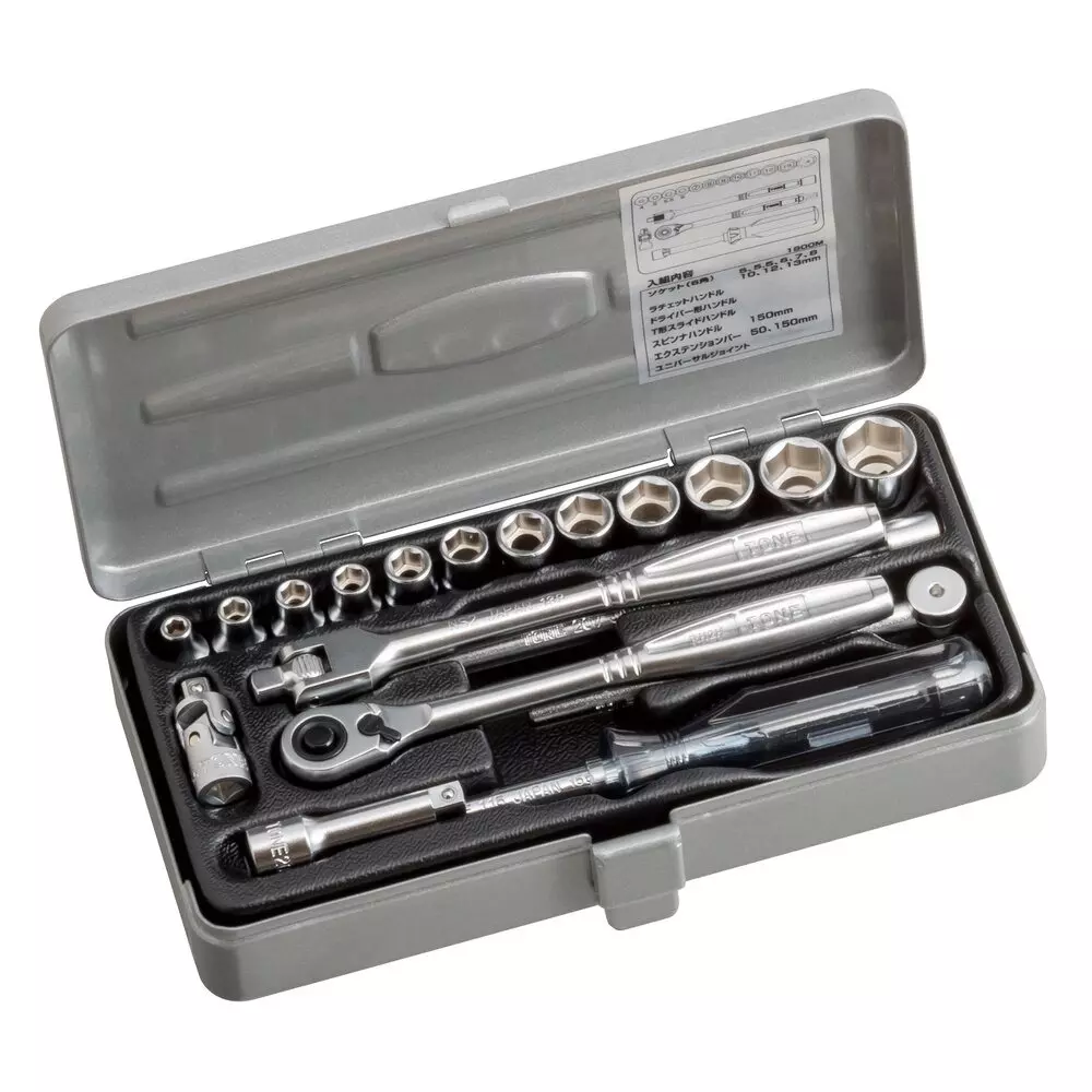 TONE Socket Wrench Set 6.35 mm Drive 4, 5, 5.5, 6, 7, 8, 9, 10, 11, 12, 13, 14 mm, 1800M (Set of 19) TONE Socket Wrench Set 6.35 mm Drive 4, 5, 5.5, 6, 7, 8, 9, 10, 11, 12, 13, 14 mm, 1800M (Set of 19)