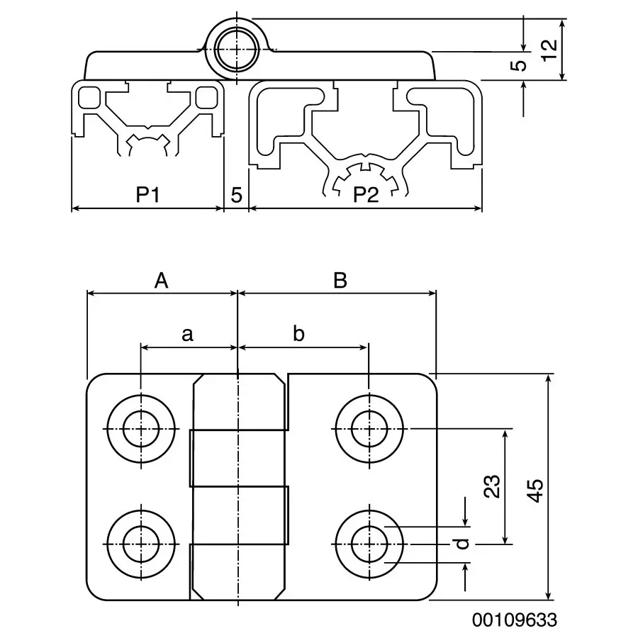 Product bosch-rexroth-die-cast-aluminium-door-hinge-6-mm-slot-45-mm-strut-profile-3842544531 Bosch Rexroth Die Cast Aluminium Door Hinge, 6 mm Slot, 45 mm Strut Profile, 3842544531