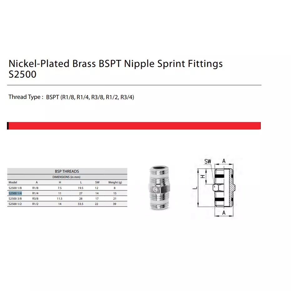 Best camozzi-r14-inch-635-mm-nipple-sprint-s2500-14 Camozzi R1/4 inch (6.35 mm) Nipple Sprint, S2500 1/4