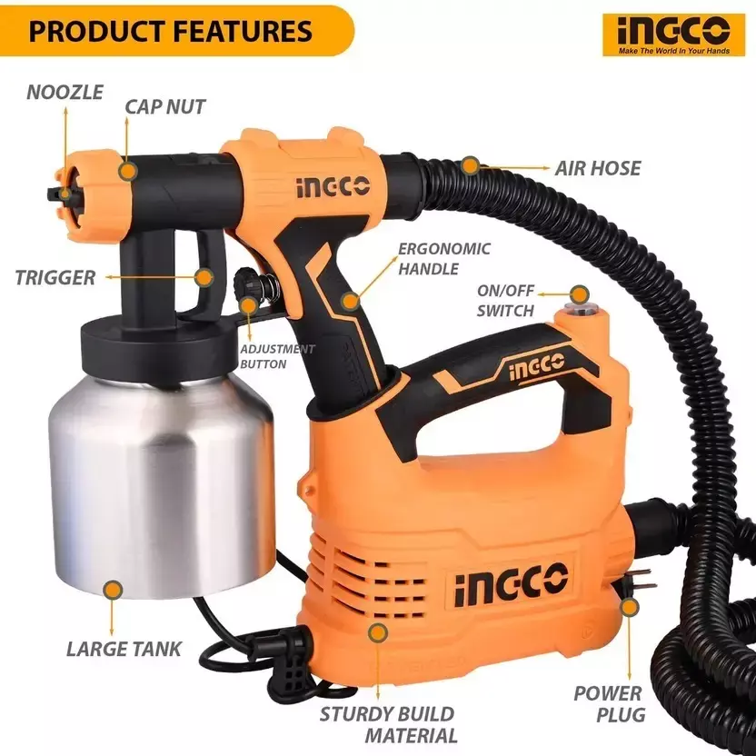 Buy ingco-hvlp-spray-gun-550-w-800-ml-container-capacity-and-850-mlmin-maximum-flow-spg5008-2-with-accessories Ingco HVLP Spray Gun 550 W, 800 ml Container Capacity and 850 ml/min Maximum Flow, SPG5008-2 (With Accessories)