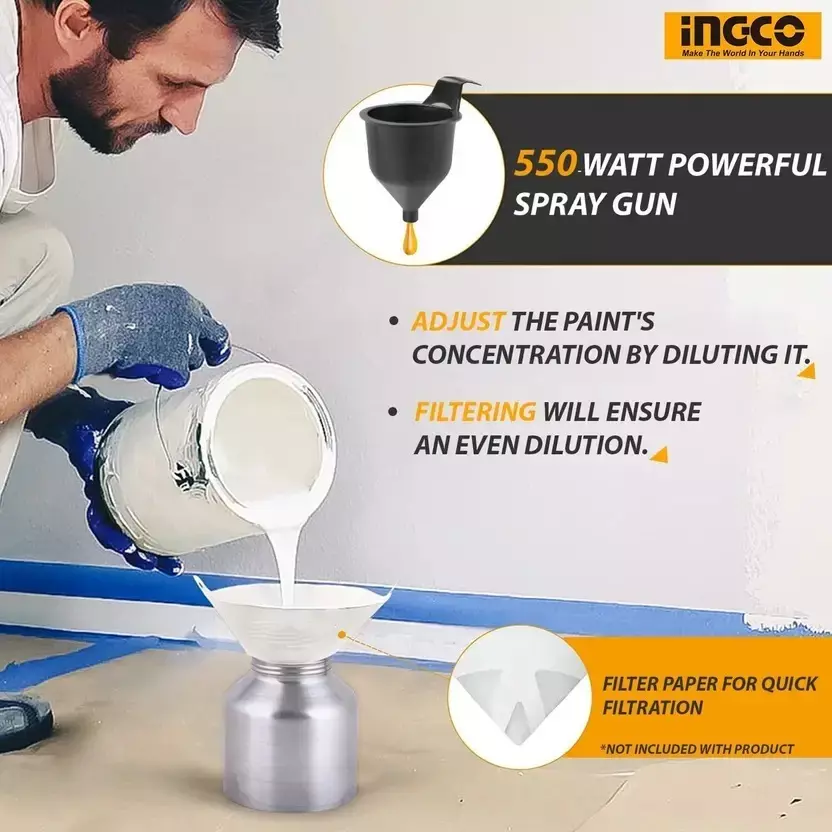 Shop ingco-hvlp-spray-gun-550-w-800-ml-container-capacity-and-850-mlmin-maximum-flow-spg5008-2-with-accessories Ingco HVLP Spray Gun 550 W, 800 ml Container Capacity and 850 ml/min Maximum Flow, SPG5008-2 (With Accessories)