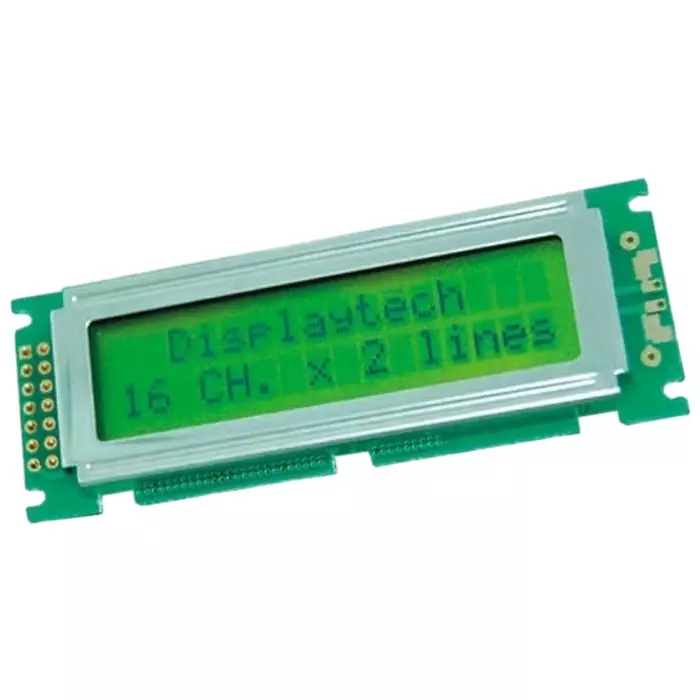 Buy 162d-ba-bc-displaytech-displaytech-162d-ba-bc-alphanumeric-lcd-display-yellow-on-green-2-rows-by-16-characters-reflective-532-6470-rs Displaytech Alphanumeric LCD Display Yellow on Green 2 Rows by 16 Characters Reflective, 162D-BA-BC