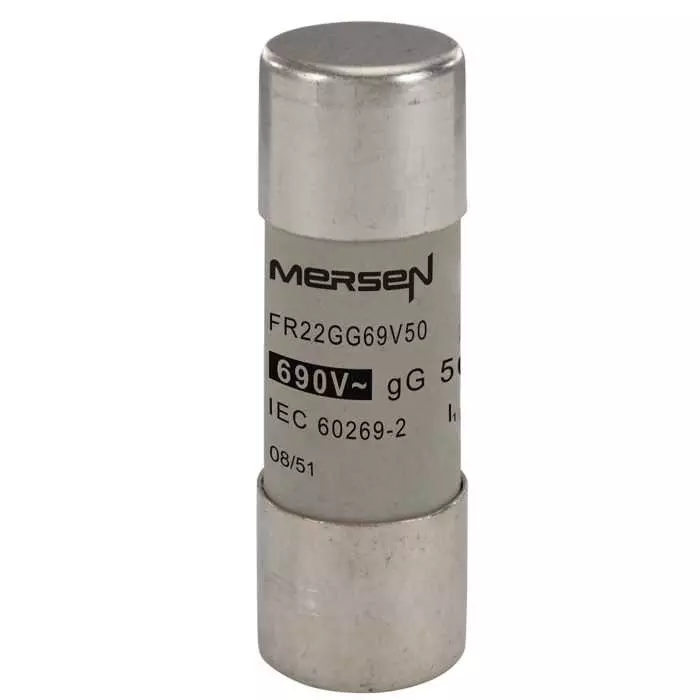Mersen Slow-Blow Ceramic Cartridge Fuse 50 A 690 V AC 22.2x58 mm, FR22GG69V50 (Pack of 10 Pcs) Mersen Slow-Blow Ceramic Cartridge Fuse 50 A 690 V AC 22.2x58 mm, FR22GG69V50 (Pack of 10 Pcs)