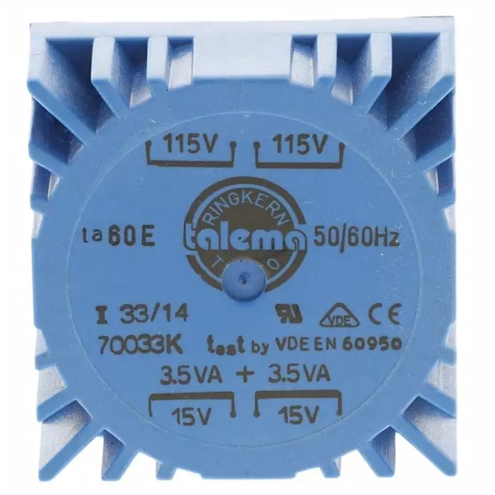 Nuvotem Talema Toroidal Transformer 115 V AC 230 V AC 2 x 15V AC 7VA 2 Output, 70033K Nuvotem Talema Toroidal Transformer 115 V AC 230 V AC 2 x 15V AC 7VA 2 Output, 70033K