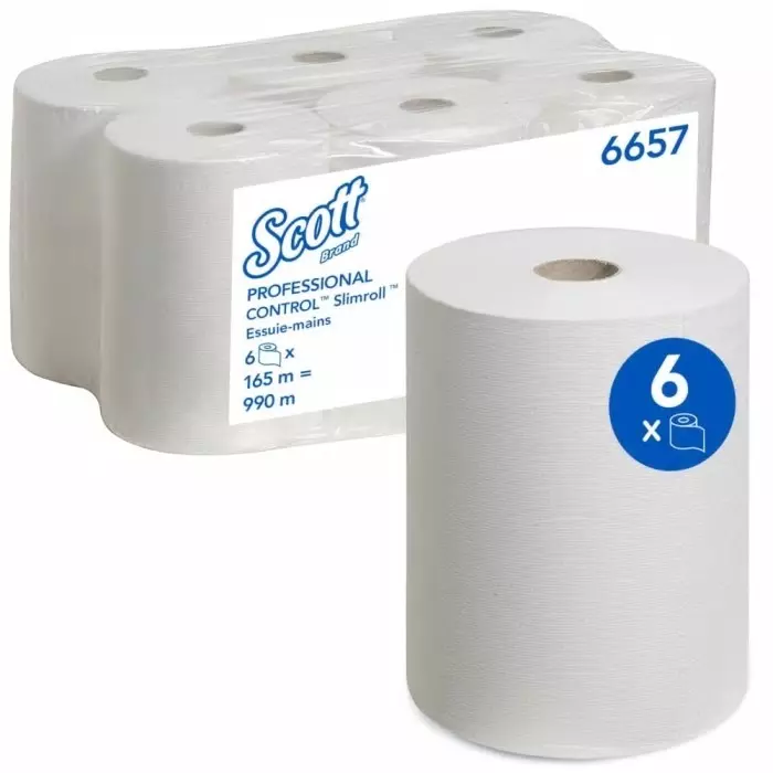 Kimberly-Clark Scott Slimroll Rolled White Hand Towels 198mm 165 Sheets, 6657 Kimberly-Clark Scott Slimroll Rolled White Hand Towels 198mm 165 Sheets, 6657