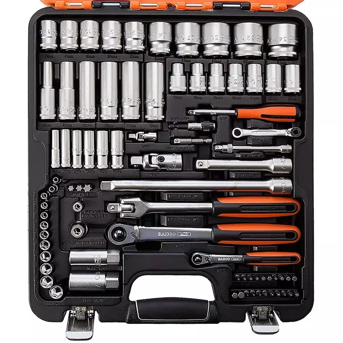 Buy bahco-103-piece-metric-12-in-14-in-deep-socketstandard-socketspannerallen-keybit-set-with-ratchet-6-point-hex-s103 Bahco Deep Socket/Standard Socket/Spanner/Allen Key/Bit Set Metric 1/2 & 1/4 inch with Ratchet 6 Point, S103 (Set of 103 Pcs)