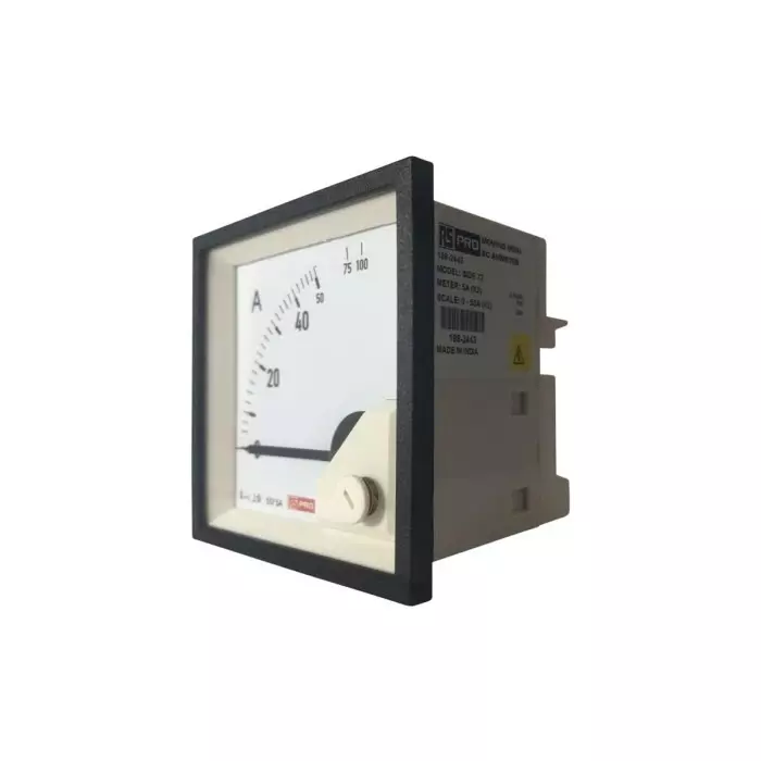Buy rs-pro-analogue-panel-ammeter-10-input-a-100-scle-a-505-ct-a-ac-68mm-x-68mm-1-moving-iron-186-2443-rs RS PRO Analogue Panel Ammeter 10 (Input) A 100 (Scle) A 50/5 (CT) A AC 68mm x 68mm 1 % Moving Iron