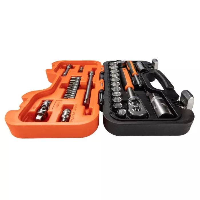 Shop bahco-34-piece-metric-14-in-38-in-standard-socketbit-set-with-ratchet-6-point-hex-bit-phillips-bit-slotted-bit-337-3957-rs Bahco Standard Socket/Bit Set Metric 1/4 & 3/8 inch with Ratchet 6 Point, S330 (Set of 34 Pcs)