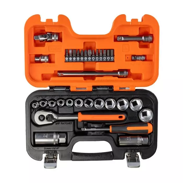 Shop bahco-34-piece-imperial-14-in-38-in-standard-socketbit-set-with-ratchet-6-point-hex-bit-phillips-bit-slotted-bit-s330af Bahco Standard Socket/Bit Set Imperial 1/4 & 3/8 inch with Ratchet 6 Point, S330AF (Set of 34 Pcs)