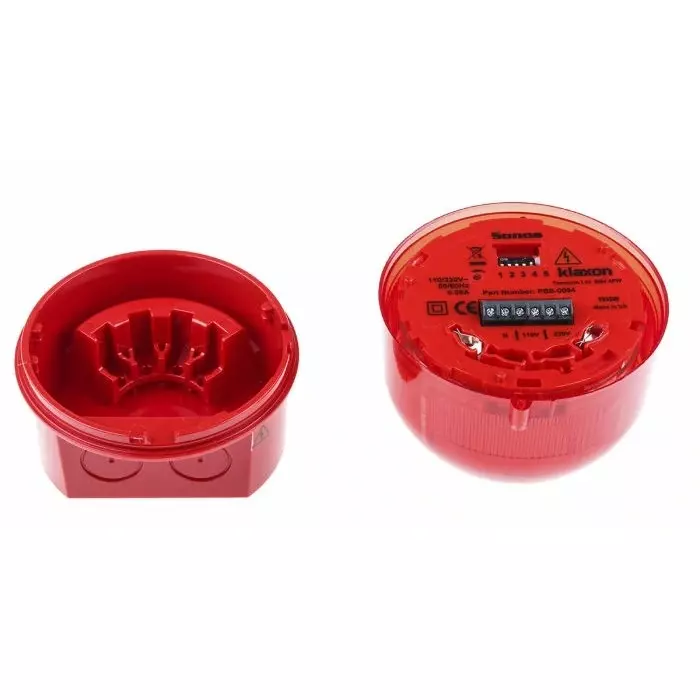 Buy klaxon-pss-series-red-sounder-beacon-110--230-v-ac-ip65-base-mount-102db-at-1-metre-pss-0094 Klaxon PSS Series Red Sounder Beacon, 110 - 230 V AC, IP65, Base Mount, 102dB at 1 Metre, PSS-0094