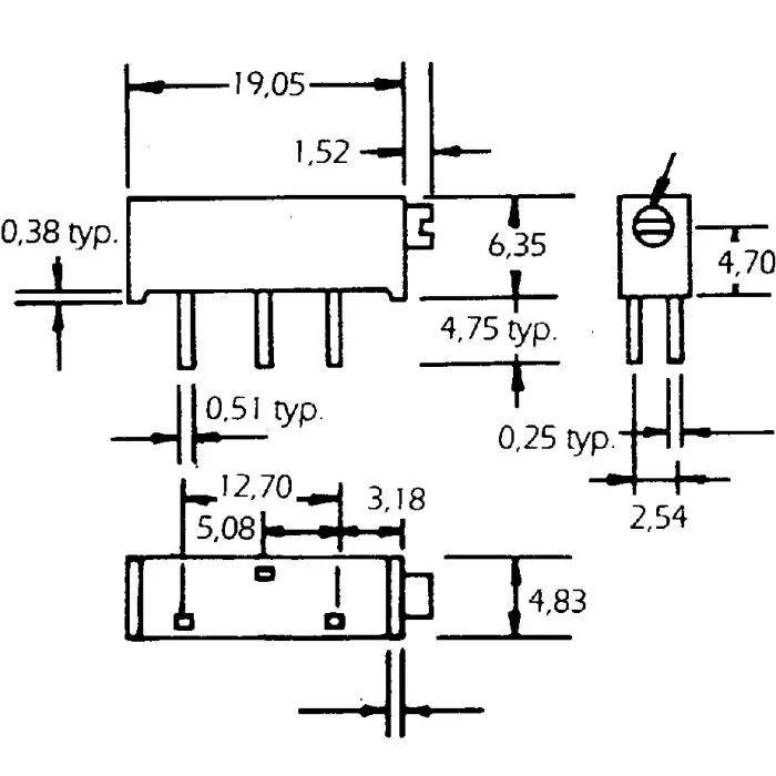 Buy vishay-through-hole-trimmer-resistor-12-w-power-500-resistance-pin-terminal-m43p501kb40 Vishay Through Hole Trimmer Resistor 1/2 W Power 500 Ω Resistance Pin Terminal, M43P501KB40