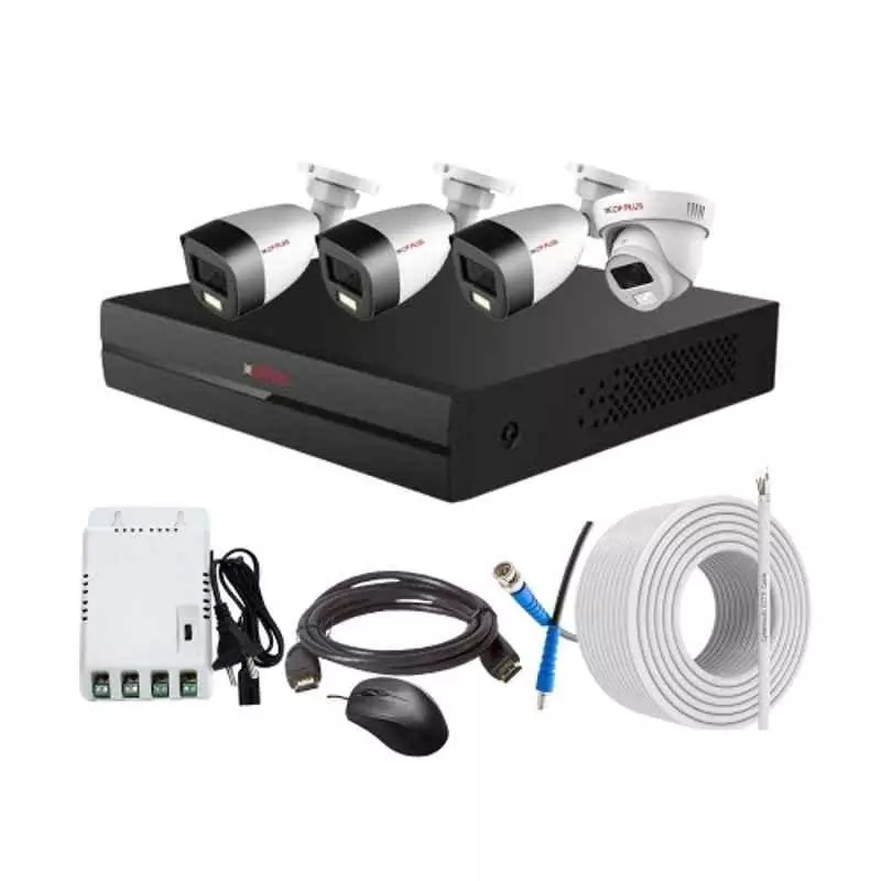 CP PLUS CCTV Combo Kit 2.4 MP Full Colour HD Audio Indoor & Outdoor with 4 Channel DVR, 3 Bullet 1 Dome Camera, 4 Channel SMPS, 70 m Copper Cable & Connectors CP PLUS CCTV Combo Kit 2.4 MP Full Colour HD Audio Indoor & Outdoor with 4 Channel DVR, 3 Bullet 1 Dome Camera, 4 Channel SMPS, 70 m Copper Cable & Connectors