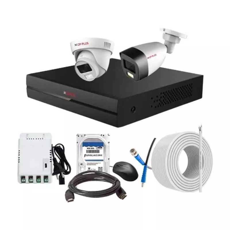 CP PLUS CCTV Combo Kit 2.4 MP Full Colour HD Audio Indoor & Outdoor with 4 Channel DVR, 1 Dome 1 Bullet Camera, 4 Channel SMPS, 70 m Cable, 2 TB HDD & Connectors CP PLUS CCTV Combo Kit 2.4 MP Full Colour HD Audio Indoor & Outdoor with 4 Channel DVR, 1 Dome 1 Bullet Camera, 4 Channel SMPS, 70 m Cable, 2 TB HDD & Connectors