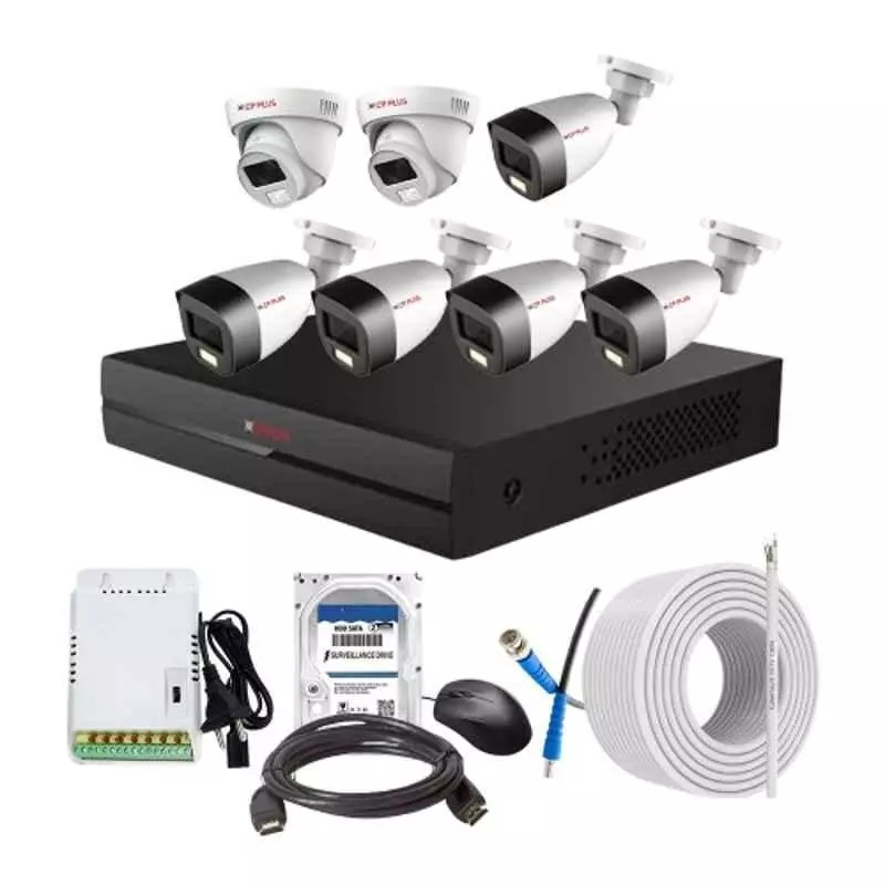 CP PLUS CCTV Combo Kit 2.4 MP Full Colour HD Audio Indoor & Outdoor with 8 Channel DVR, 5 Bullet 2 Dome Camera, 8 Channel SMPS, 70 m Cable, 2 TB HDD & Connectors CP PLUS CCTV Combo Kit 2.4 MP Full Colour HD Audio Indoor & Outdoor with 8 Channel DVR, 5 Bullet 2 Dome Camera, 8 Channel SMPS, 70 m Cable, 2 TB HDD & Connectors