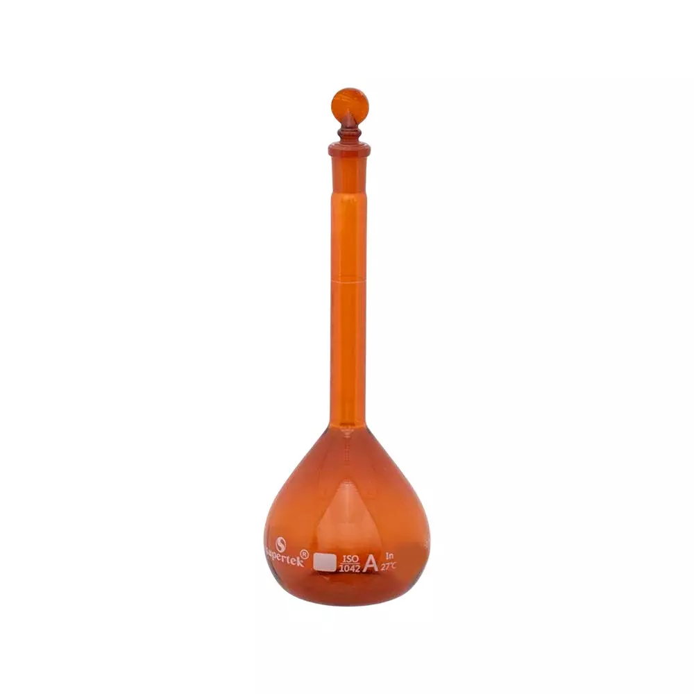Buy supertek-1-l-qr-coded-volumetric-flask-amber-color-class-a-isi-mark-with-interchangeable-glass-and-super-stopper-individual-works-certificate-754181000qi-pack-of-2 Supertek 1 L QR Coded Volumetric Flask Amber Color Class A ISI Mark with Interchangeable Glass and Super Stopper, Individual Works Certificate, 75.418.1000QI (Pack of 2)