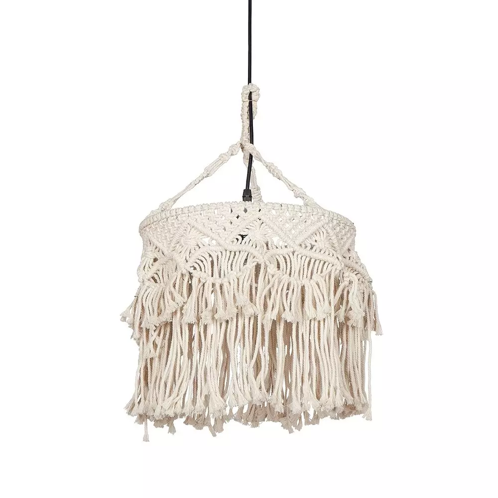 Fos Lighting Bohemian Hanging Light Natural White Macrame Drum 12 inch (30.48 cm) 40 W Fos Lighting Bohemian Hanging Light Natural White Macrame Drum 12 inch (30.48 cm) 40 W