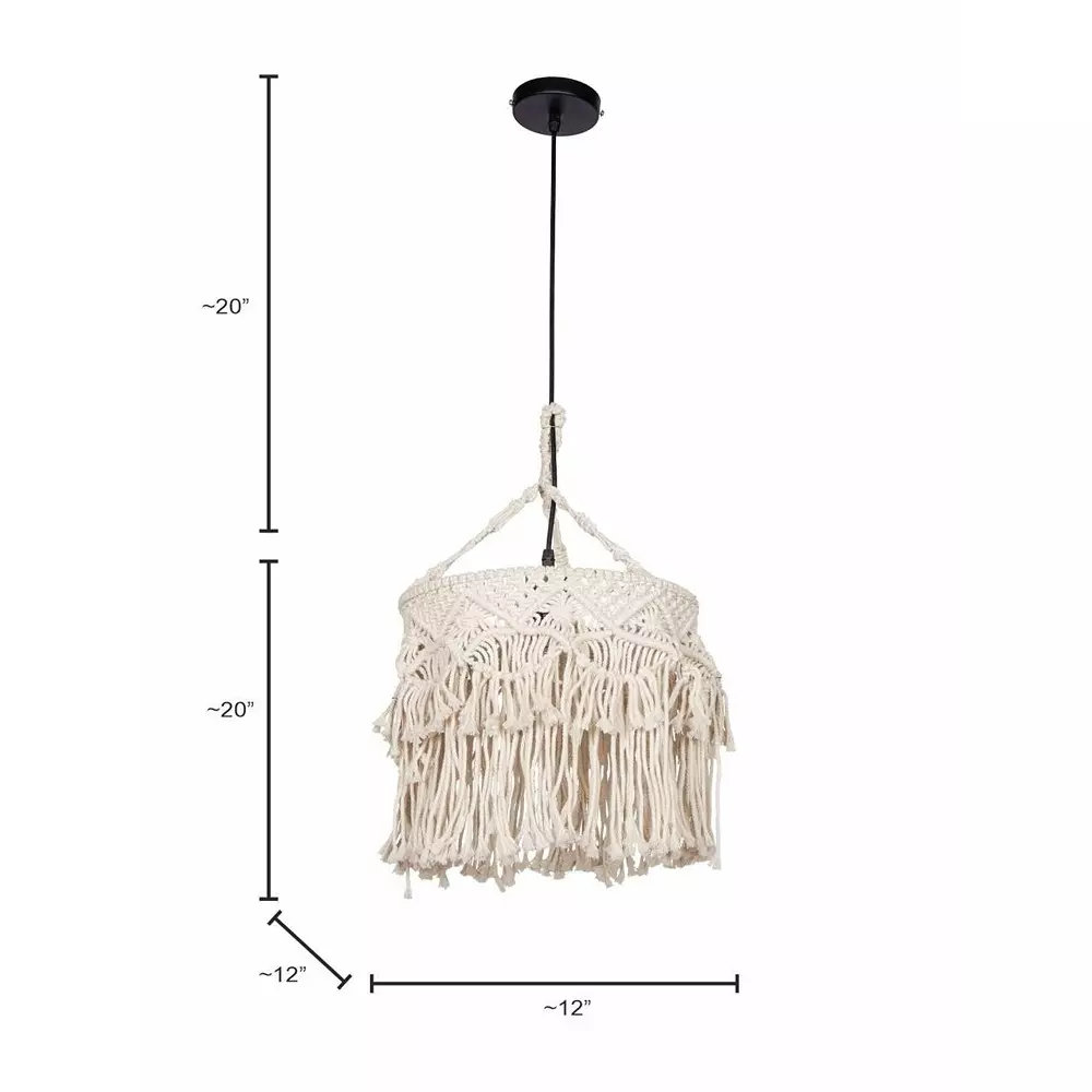 Best fos-lighting-hanging-light-e27-natural-finish-40-w-macramedrumknot-nat0-12-hl1 Fos Lighting Bohemian Hanging Light Natural White Macrame Drum 12 inch (30.48 cm) 40 W