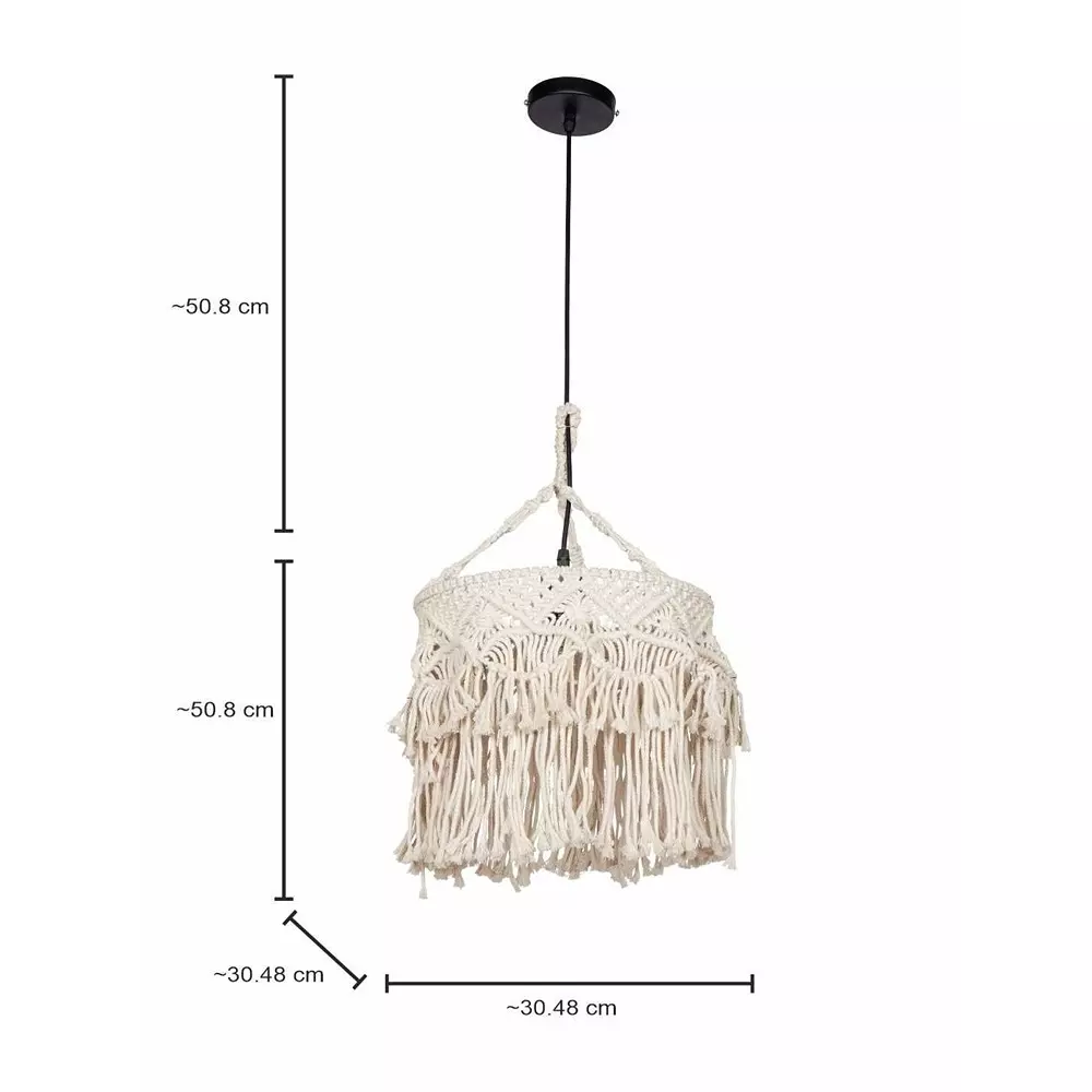 Shop fos-lighting-hanging-light-e27-natural-finish-40-w-macramedrumknot-nat0-12-hl1 Fos Lighting Bohemian Hanging Light Natural White Macrame Drum 12 inch (30.48 cm) 40 W