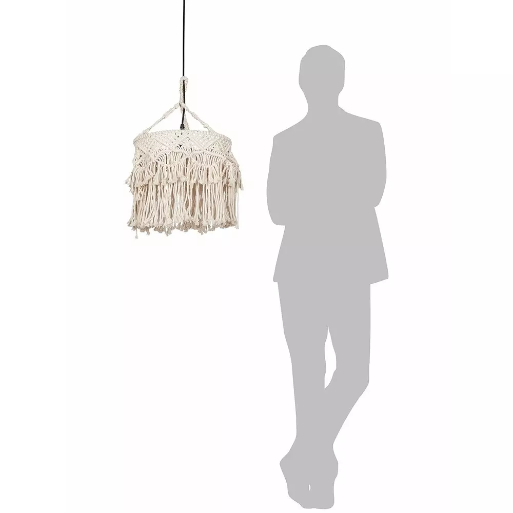 Product fos-lighting-hanging-light-e27-natural-finish-40-w-macramedrumknot-nat0-12-hl1 Fos Lighting Bohemian Hanging Light Natural White Macrame Drum 12 inch (30.48 cm) 40 W