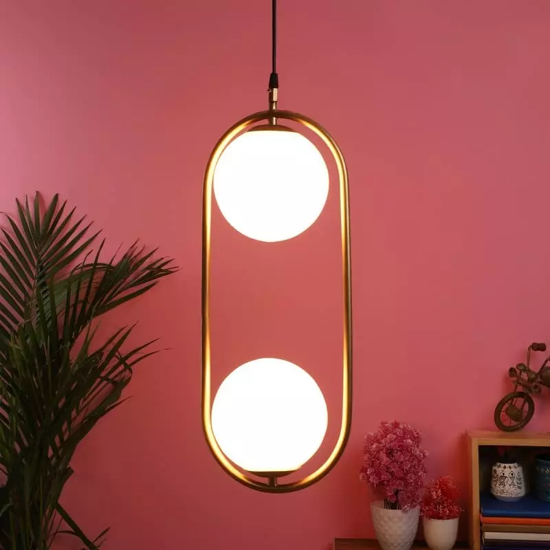 Buy eliante-hanging-light-gold-metal-corded-electric-semi-flush-mount ELIANTE Hanging Light Gold Metal Corded Electric Semi Flush Mount Without Bulb, 1516-HL-REC-2LP