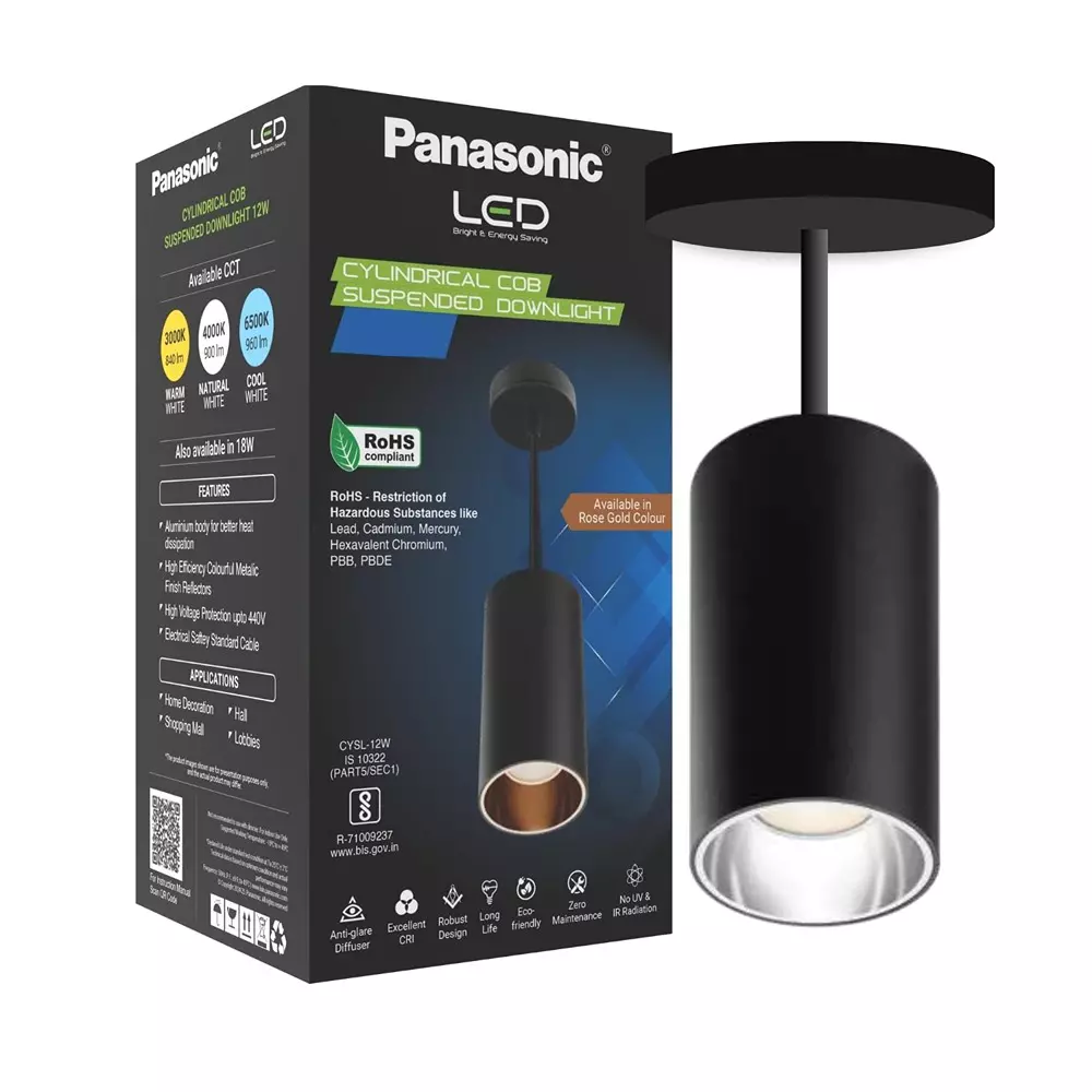 Panasonic Cob LED Downlight Cylindrical Surface 12 W Cool White Silver Reflector, PDHM02127 Panasonic Cob LED Downlight Cylindrical Surface 12 W Cool White Silver Reflector, PDHM02127