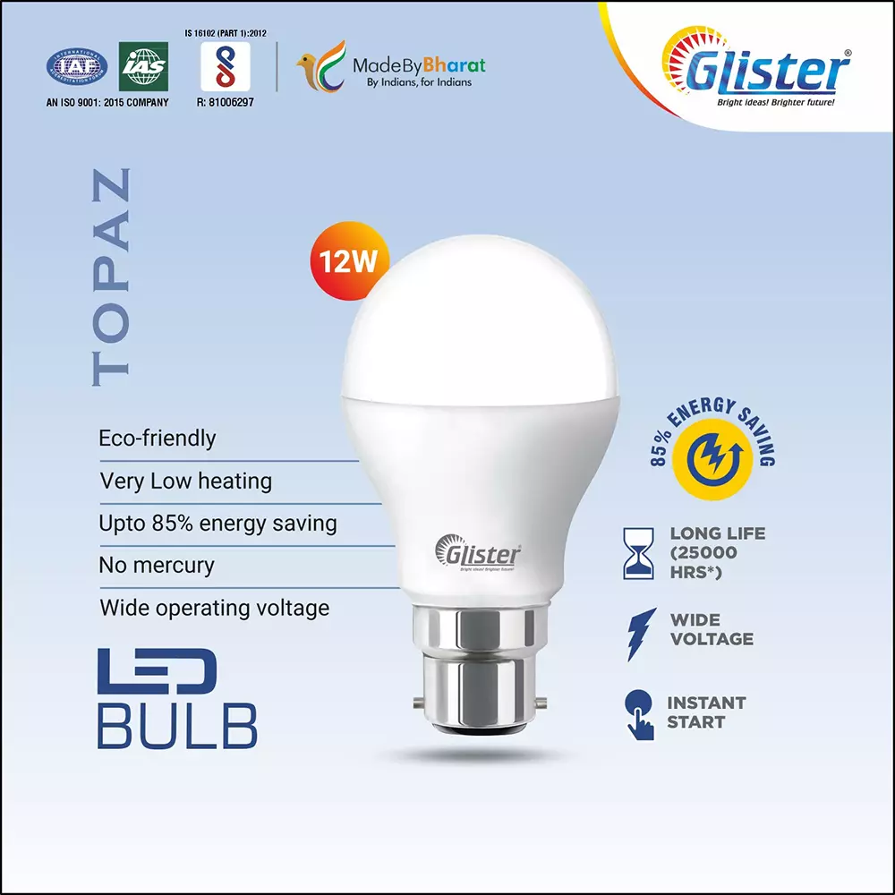 Best glister-12-9-w-led-bulb-6500k-color-temperature-b22-bulb-base-white-pack-of-5 Glister 12 + 9 W LED Bulb 6500K Color Temperature B22 Bulb Base White (Pack of 5)